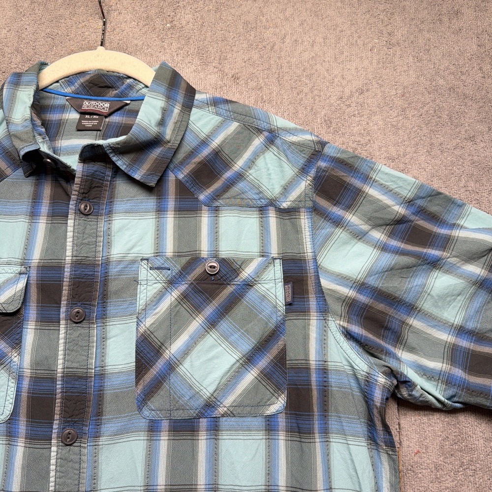 Outdoor Research Short Sleeve Plaid Button Down Shirt‎ Hiking Travel Mens XL